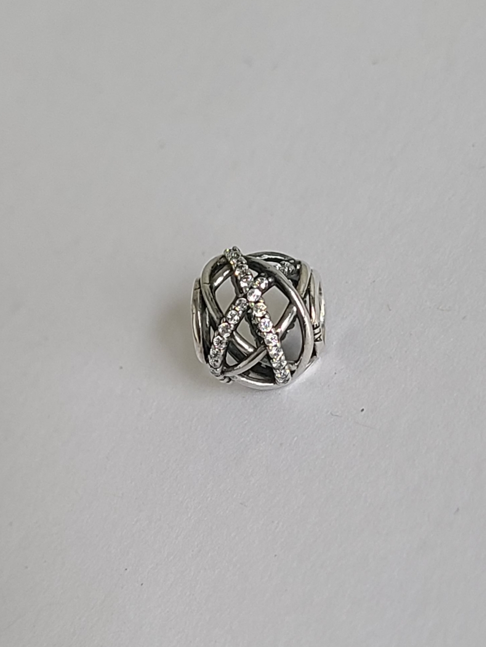 Vintage PANDORA Galaxy Openwork Sterling Silver CZ Crystal Celestial Ball Charm